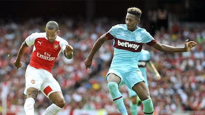 Reece Oxford, right, in action against Arsenal during West Ham's 2-0 victory at the Emirates Stadium. Gerry Penny / EPA