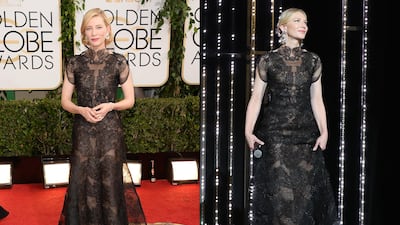 This black lace Armani gown was first worn by Cate Blanchett for the 2014 Golden Globes, and she chose to wear it again for an appearance at Cannes Film Festival in 2018. AFP