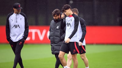 Liverpool's Stefan Bajcetic during training on Merseyside. Reuters
