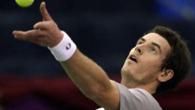 Britain's Andy Murray serves against Viktor Troicki, beating his opponent 6-3 6-3 in the second round of the St Petersburg Open.