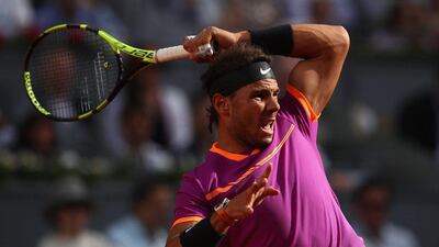 Rafael Nadal returns a shot to Dominic Thiem during the Madrid Open final at La Caja Magica in Madrid, Spain, on May 14, 2017. Nadal won in two sets. Julian Finney / Getty Images