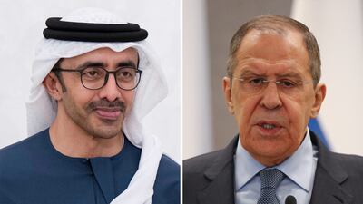 Sheikh Abdullah bin Zayed, Deputy Prime Minister and Minister of Foreign Affairs, and Russian Foreign Minister Sergey Lavrov. UAE Presidential Court; Getty Images