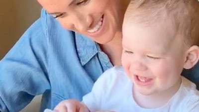 Meghan, Duchess of Sussex, reads to baby Archie in a video released to mark his first birthday last year. Instagram / Save the Children