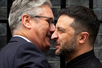 UK Prime Minister Keir Starmer welcomes Ukrainian President Volodymyr Zelenskyy to Downing Street. PA