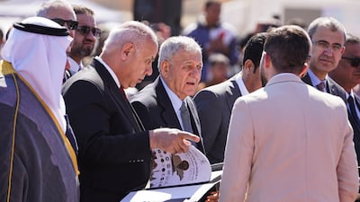 Iraq's President Abdul Latif Rashid, third from left, at the festival. He signed a document pledging to restore the city's cultural status internationally. Ismael Adnan for The National