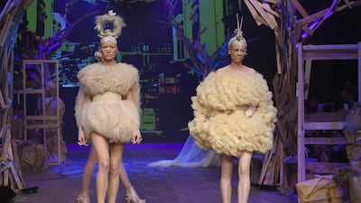 Voluminous silhouettes were the call of the day at the Amato spring / summer 2020 show during Fashion Forward Dubai on November 02, 2019. Getty Images