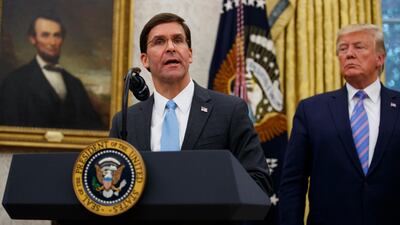 President Donald Trump and Secretary of Defence Mark Esper in the Oval Office July 23, 2019. AP