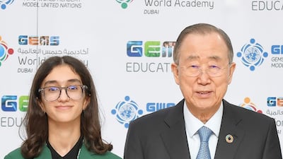 Sofia with former UN secretary general Ban Ki-moon. Photo: Sofia Faghihy