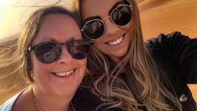 Sophie Prideaux with her mum Tracey in the Dubai desert. Sophie Prideaux / The National
