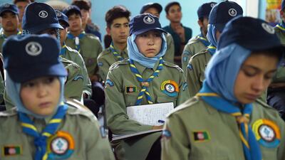 Afghan Scouts attend a session on how to identify and avoid mines at a training centre in Kabul on June 14, 2016. Shah Marai/AFP