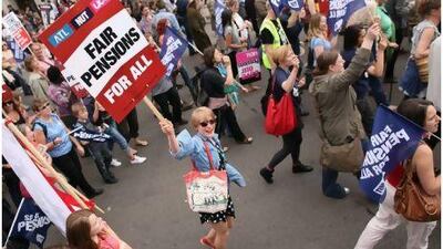 Public sector workers take part in a march through central London yesterday in protest at governments plans to cut their pensions. Dan Kitwood / Getty Images