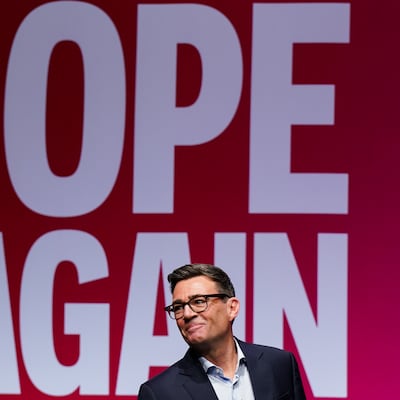Image 11: UK Prime Minister Andy Burnham delivers his keynote speech at the Labour conference. Getty