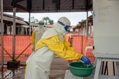 A Doctors Without Borders (MSF) medic at an Ebola treatment centre in the Democratic Republic of Congo. AFP