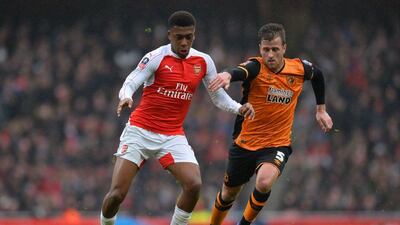 Arsenal's Alex Iwobi controls the ball against Hull City in their FA Cup contest at the Emirates Stadium on Saturday. Glyn Kirk / AFP / February 20, 2016