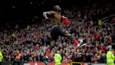 Romelu Lukaku of Manchester United celebrates after scoring his team's third goal. Getty Images