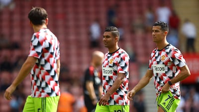 Cristiano Ronaldo and Casemiro during warm-up in Southampton. Reuters