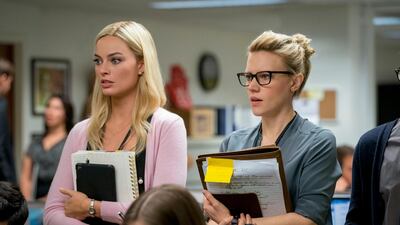 Margot Robbie, left, and Kate McKinnon in a scene from 'Bombshell'. AP