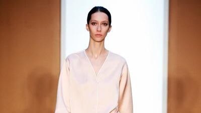 DEREK LAM, FEBRUARY 15, 12PM, NEW YORK. It was a modern take on All-American sportswear at Derek Lam with pyjama-inspired silk combinations and V-neck jumpers. JP Yim / Getty Images / AFP