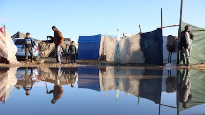 A makeshift camp housing displaced Palestinians at Khan Younis, southern Gaza, on New Year's Day. AFP