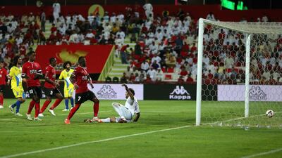 Hugo Viana (not seen) of Al Ahli scores their third goal from a free kick against Al Dhafra on Sunday. Warren Little / Getty Images