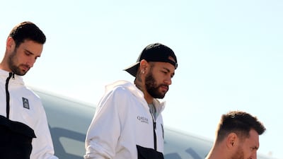 PSG's Brazilian star Neymar after arriving in Riyadh on Thursday. AFP