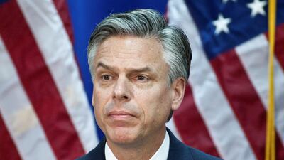 FILE PHOTO: Republican presidential candidate and former Utah Governor Jon Huntsman speaks at the Myrtle Beach Convention Center in Myrtle Beach, South Carolina, U.S., January 16, 2012. REUTERS/Chris Keane/File Photo TPX IMAGES OF THE DAY
