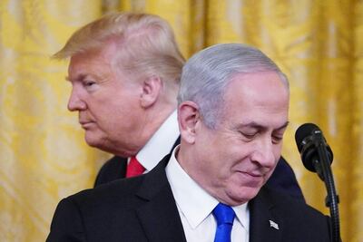 US President Donald Trump and Israel's Prime Minister Benjamin Netanyahu announce the Middle East peace plan at the White House. AFP