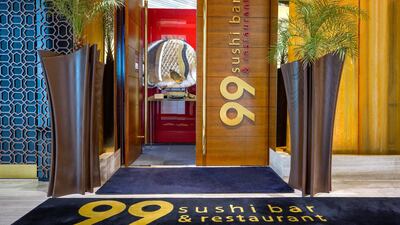 Socially distanced seating at 99 Sushi Bar and Restaurant, Four Seasons Hotel, Abu Dhabi. Victor Besa / The National