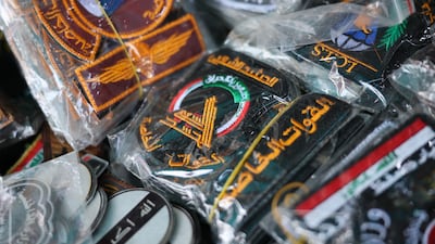Popular Mobilisation Forces insignia on sale at a shop in Baghdad. EPA