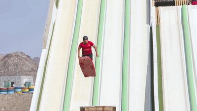 The attraction propels thrill-seekers into a plunge pool. Leslie Pableo for The National