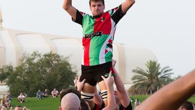 The Jebel Ali Dragons and Abu Dhabi Harliquins in action on Friday. Duncan Chard for the National