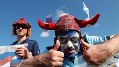 Scotland fans await the start of the Japan 2019 Rugby World Cup Pool A match between Scotland and Russia at the Shizuoka Stadium Ecopa in Shizuoka. AFP