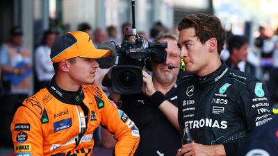 McLaren's Lando Norris after finishing second in qualifying with third-placed Mercedes' George Russell. Reuters