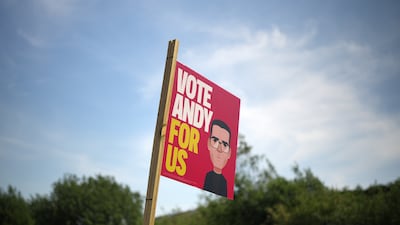By-election placards in Makerfield where candidate Andy Burnham will have to win back supporters from left and right. Getty Images