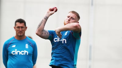 Ben Stokes bowls during a nets session at The Gabba. AP