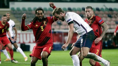 Harry Kane and Jason Denayer of Belgium in action. EPA
