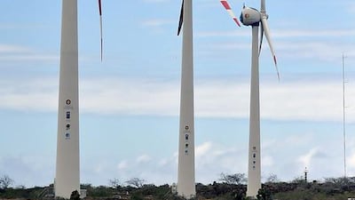 Seymour airport in the island of Baltra, one of Galapagos islands, is powered by three giant wind turbines and solar panels. Rodrigo Buendia / AFP