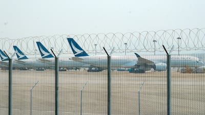 An Airbus A350 aircraft operated by Cathay Pacific Airways on the tarmac at Hong Kong International Airport on Tuesday, September 3, 2024. Cathay Pacific has canceled several A350 flights for fleet-wide precautionary checks. Bloomberg
