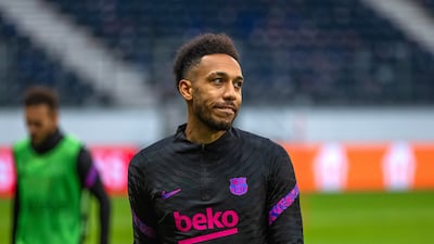 Pierre-Emerick Aubameyang attends Barcelona's training session in Frankfurt. EPA