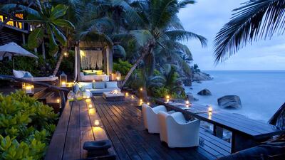 The dining area of the private resort at North Island offers a commanding view of the sea. Courtesy Lightfoot