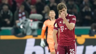 Bayern's Thomas Mueller looks dejected. AP