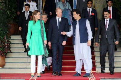 Catherine, Duchess of Cambridge and Prince William, Duke of Cambridge leave after meeting Pakistan's Prime Minister Imran Khan at his official residence on Tuesday, October 15. Getty Images