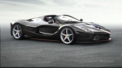2017 Ferrari LaFerrari Aperta (file photo), €3m to €4m (Dh13.1m to Dh17.5m). Proceeds will go to charity. R M Sotheby’s