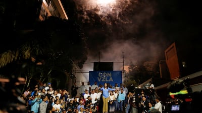 Industrial engineer and former lawmaker Maria Corina Machado reacts to the vote count in Caracas, Venezuela. Reuters