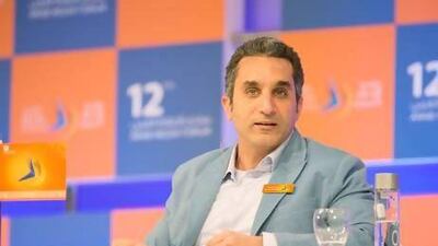 Popular Egyptian comedian and television presenter Bassem Yousef participates in the Arab Media Forum in Dubai. Courtesy- Haman Al Mansoori