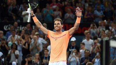 Rafael Nadal salutes the crowd after his 6-1, 6-1 victory over Mischa Zverev at the Brisbane Invitational. Saeed Khan / AFP