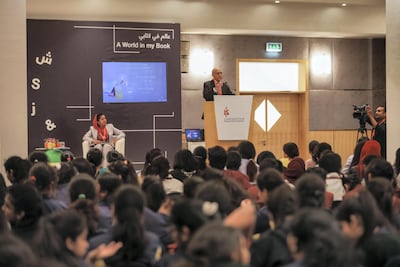 Ashok Soota talks to students. Courtesy Sharjah International Book Fair.