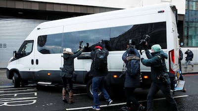A prison van arrives at the Westminster Magistrates Court. Reuters