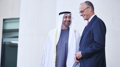 President Sheikh Mohamed with German Chancellor Friedrich Merz. EPA