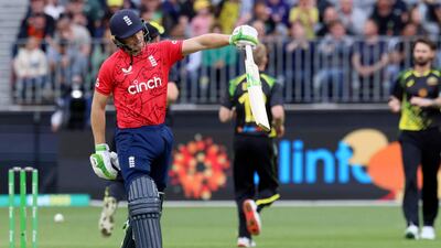 England's Jos Buttler walks off the field after his dismissal for 68. AFP